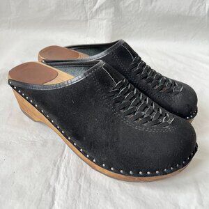 Troentorp Clogs Wright Pull Up black suede woven wood 44 10.5 11 mens slip on
